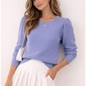 Abercrombie & Fitch Puff Sleeve Knit Sweater Medium Blue Romantic Preppy
